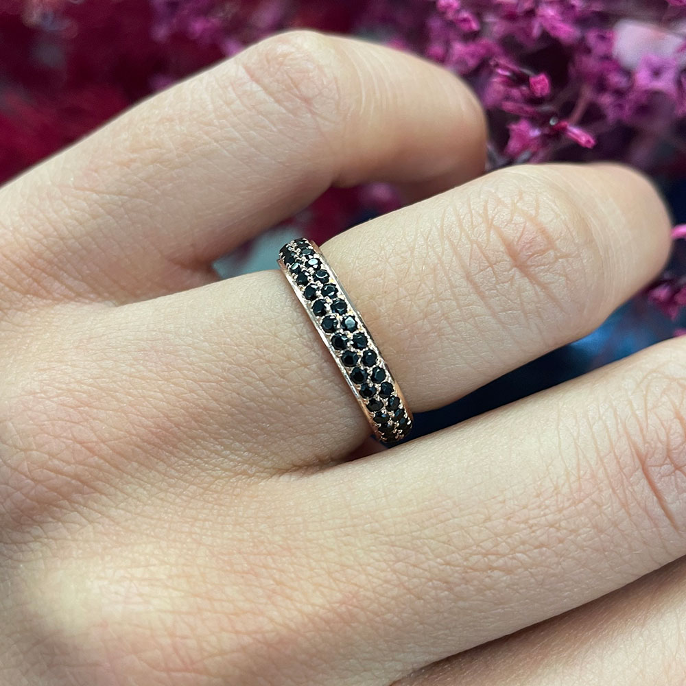 Gold wedding band deals with black diamonds